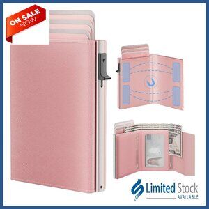 Slim Leather Wallet RFID Blocking Pop Up Card Holder Minimalist Design